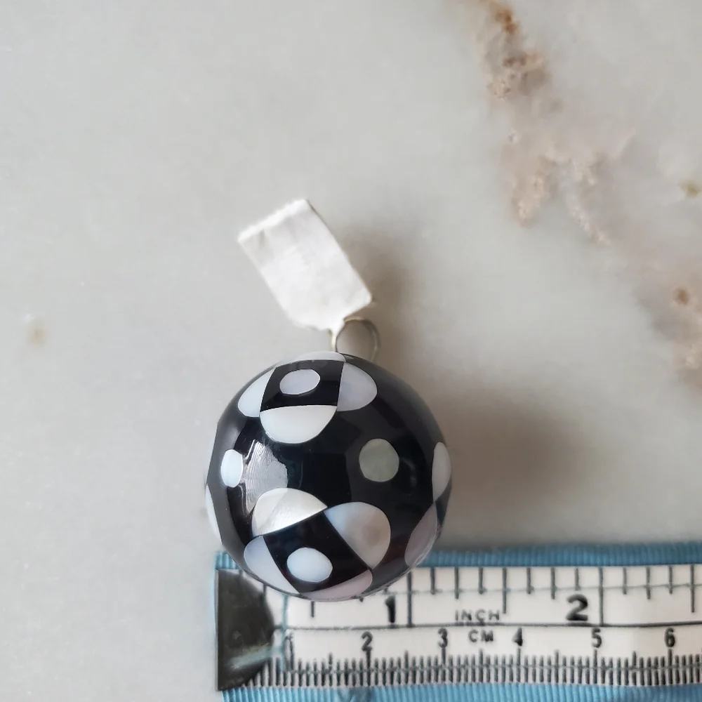 Mother Of Pearl Harmony Chime Ball Black and White Round Pendant